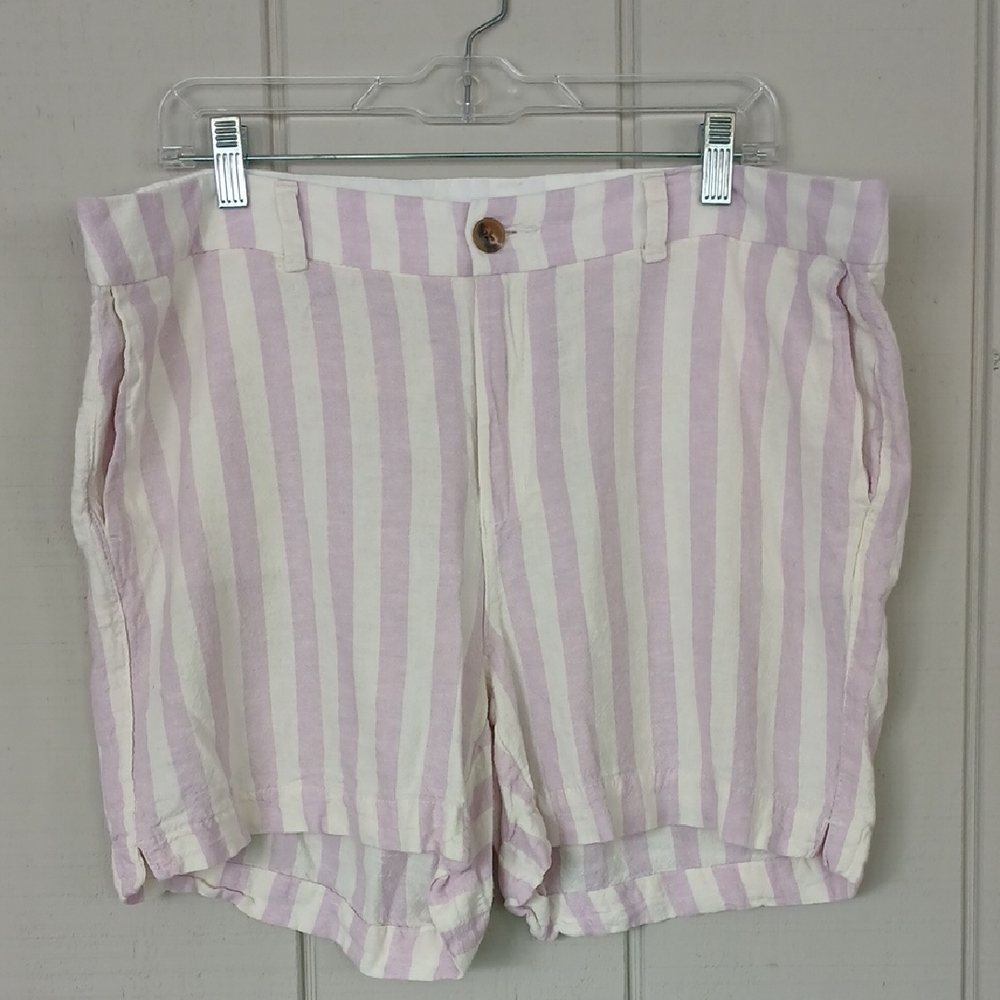 Old Navy Everyday Shorts Purple And Cream Stripe Linen Blend Size 16
